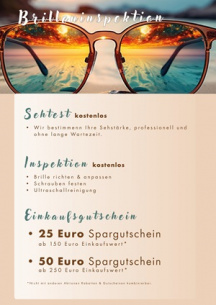 Poster mit Sonnebrille durch die man einen See scharf sehen kann. Außerhald der Brille ist das Bild Unscharf. Zudem sind Angebote Platziert, die man ändern kann.