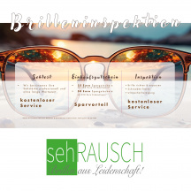 Anzeige Socialmedia: Thema Sehstest & Gutschein mit einer Brille durch die man einen See im Sommer scharf sehen kann. Außerhalb der Brille ist das Bild unscharf.